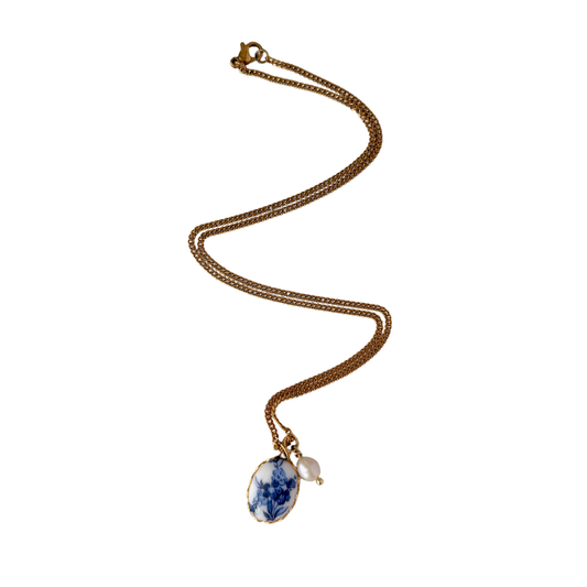 Vintage Blue Floral Pendant Necklace
