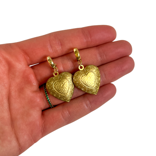 Vintage Heart Locket Earrings