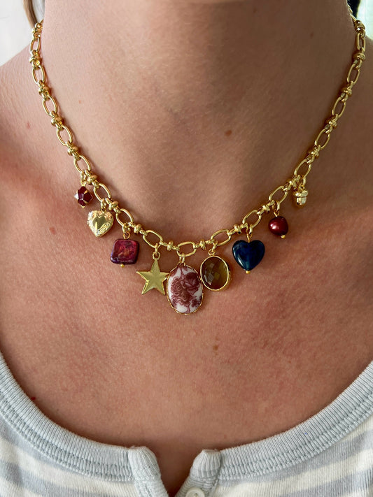 Cranberry Pearl Charm Necklace