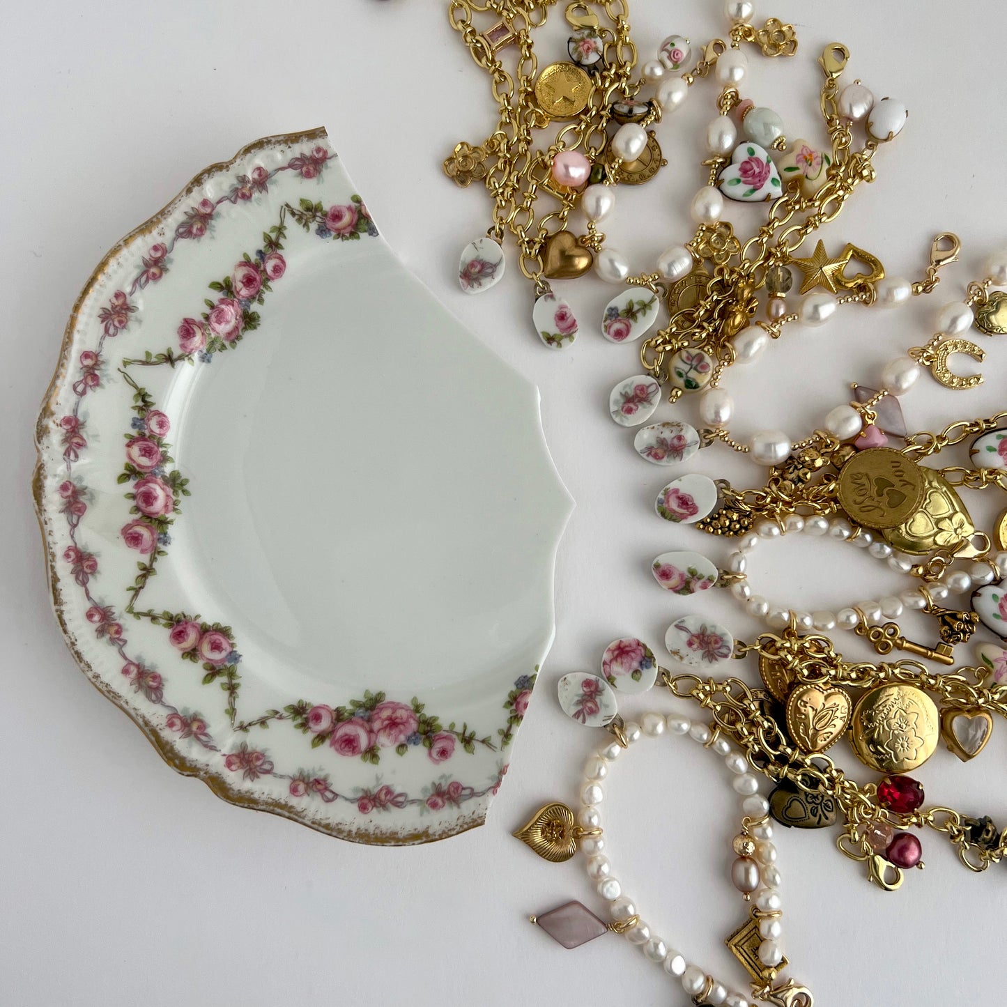 Valentine Broken China Charm Necklace