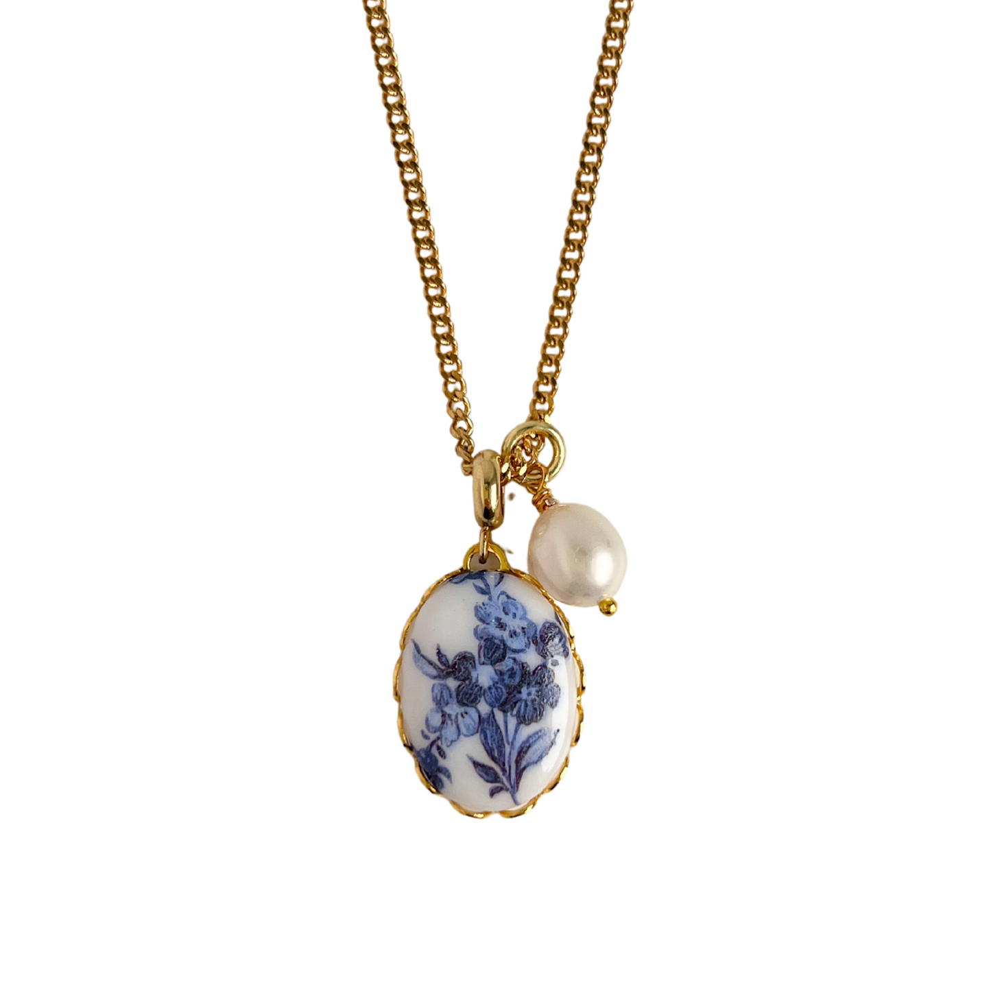 Vintage Blue Floral Pendant Necklace