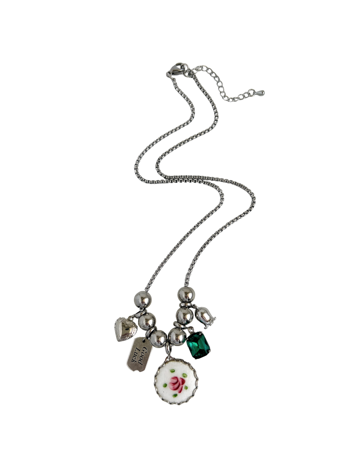 Luis Vintage Silver Charm Necklace