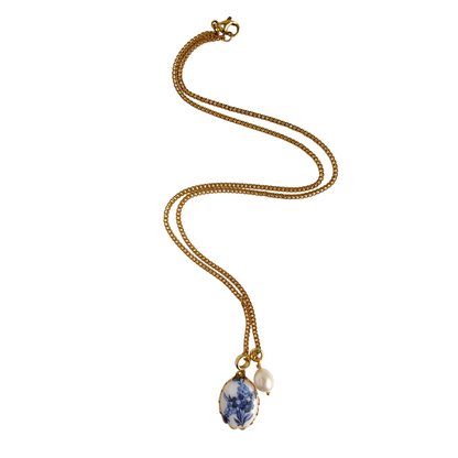 Vintage Blue Floral Pendant Necklace