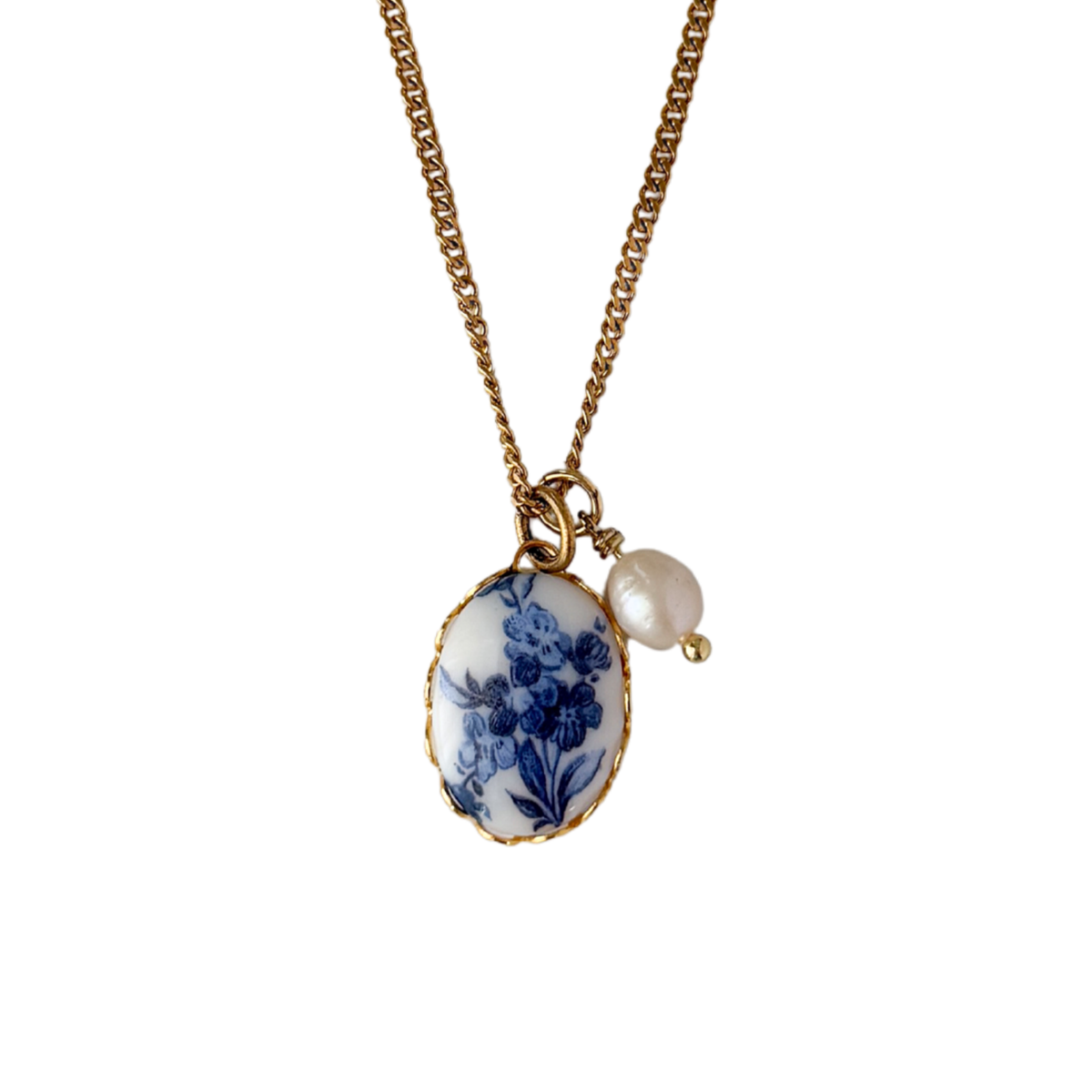 Vintage Blue Floral Pendant Necklace