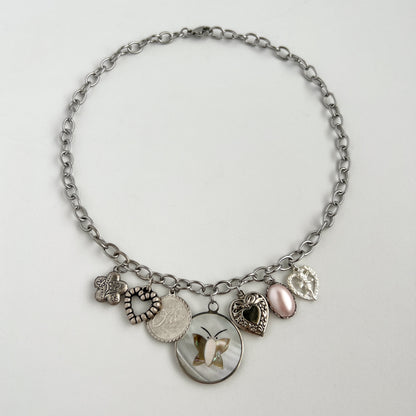 Audrey Vintage Silver Charm Necklace