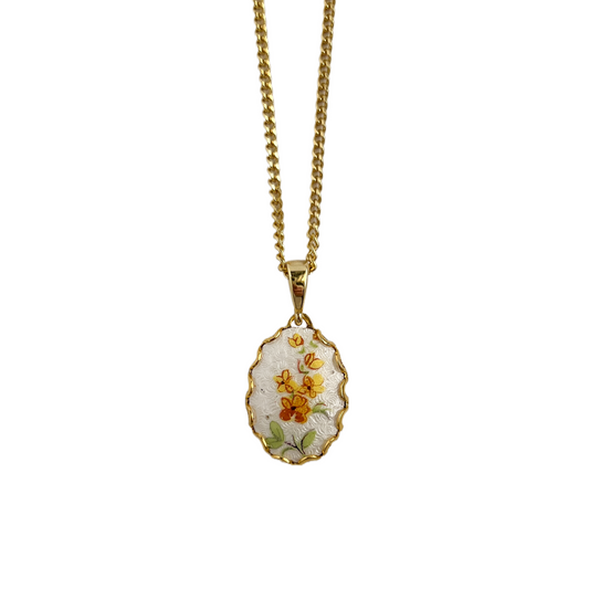 Vintage Yellow Floral Pendant Necklace