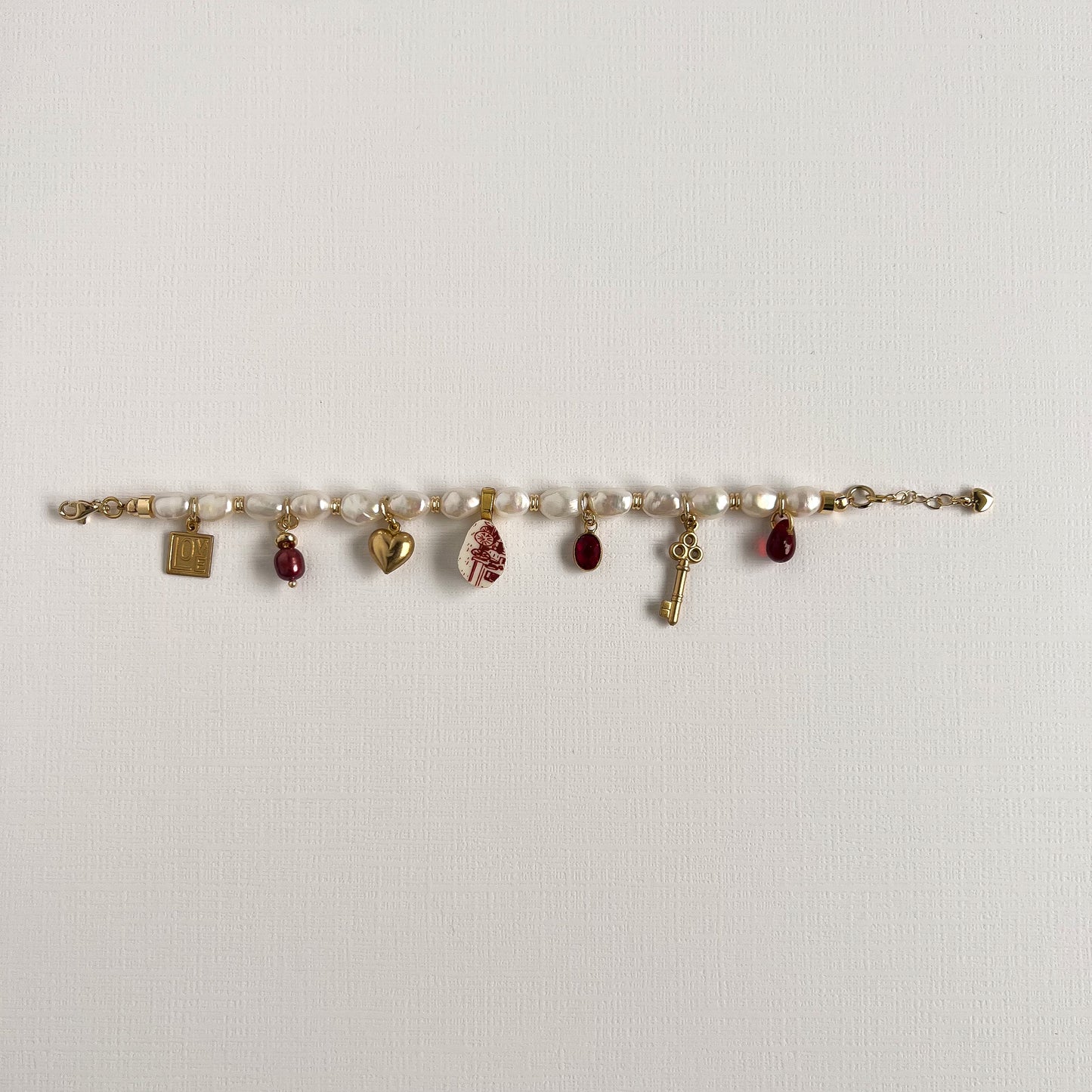 Red Ruby Pearl Charm Bracelet