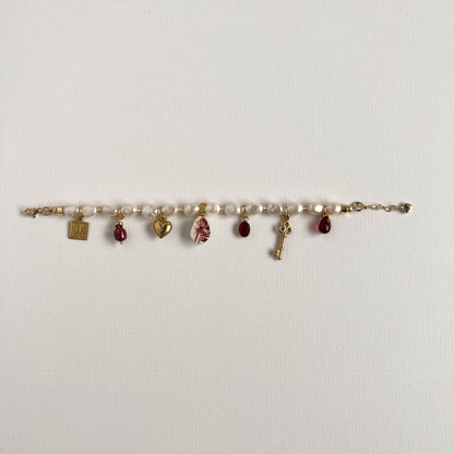 Red Ruby Pearl Charm Bracelet