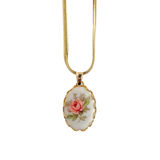 Pink Rose Pendant Necklace