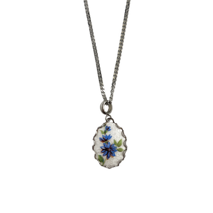 Brooklyn Blue Floral Silver Pendant Necklace