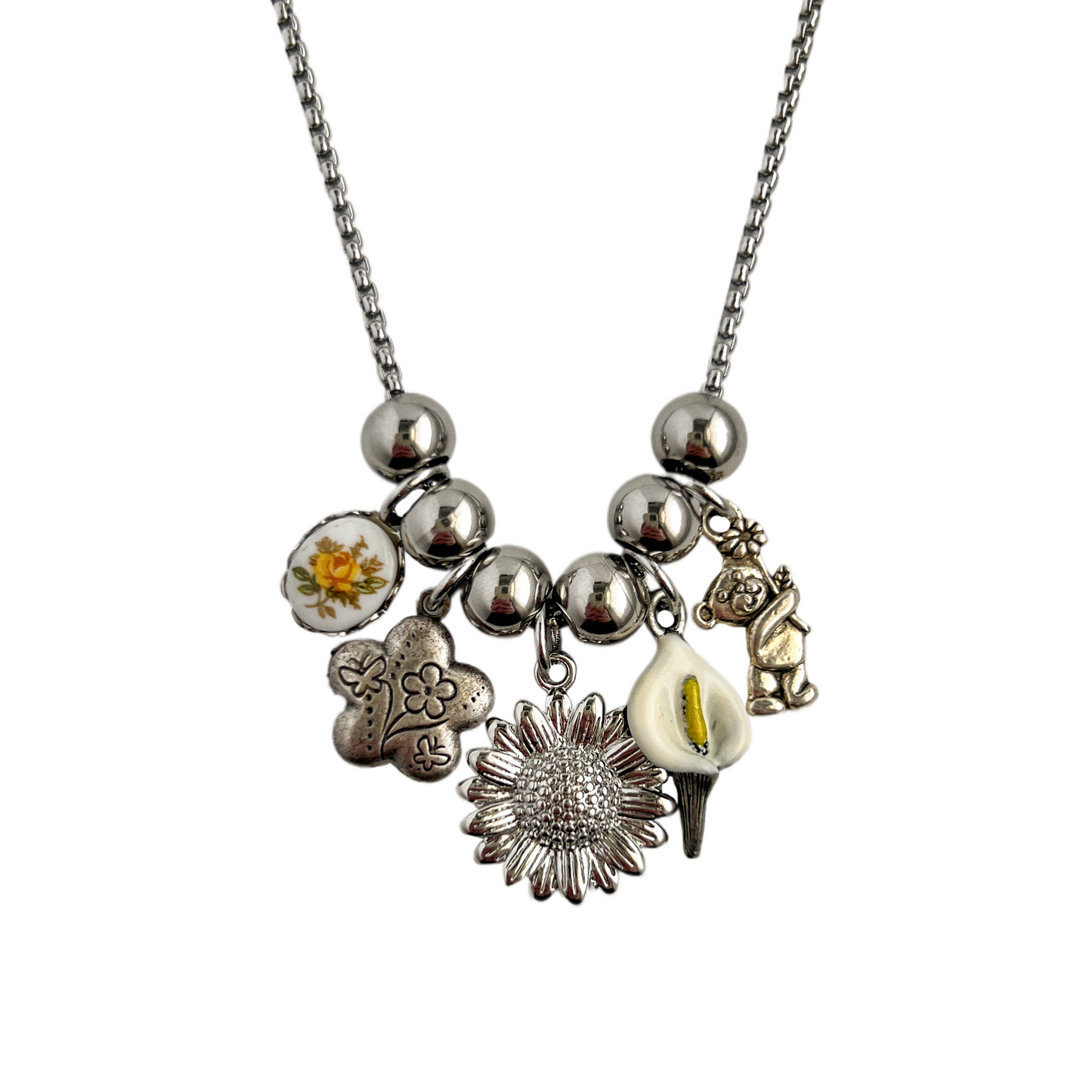 Honey Vintage Silver Charm Necklace