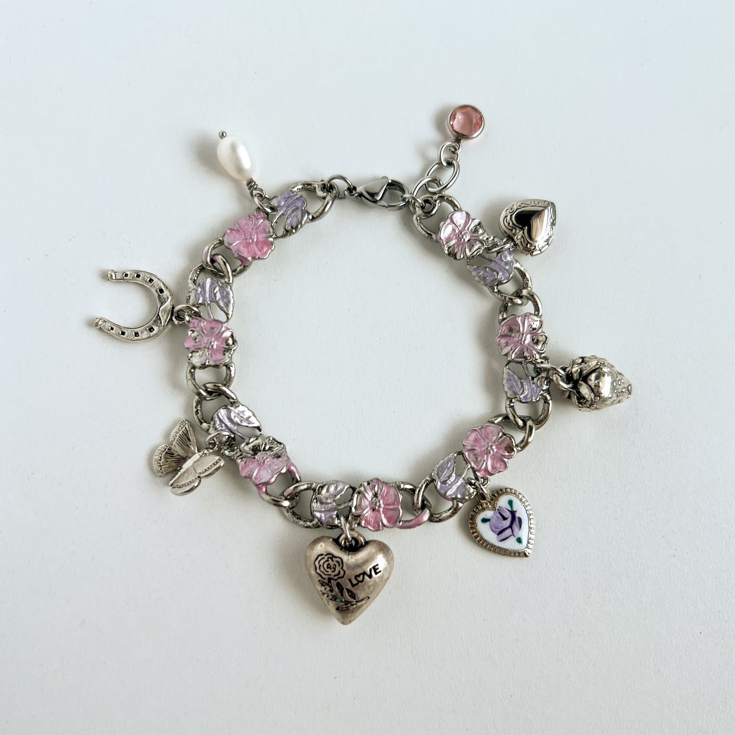 Pansy Vintage Silver Charm Bracelet