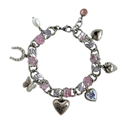 Pansy Vintage Silver Charm Bracelet