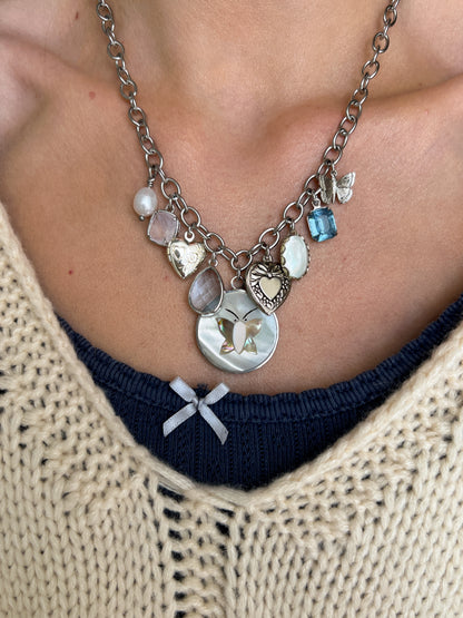 Audrey Vintage Silver Charm Necklace