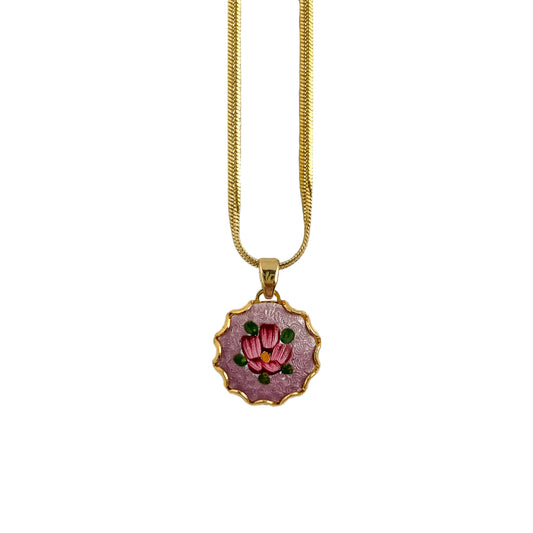 Vintage Purple Floral Pendant Necklace