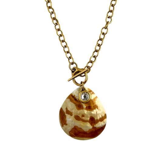 Tan Mother of Pearl Shell Pendant Necklace