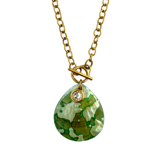 Green Mother of Pearl Shell Pendant Necklace